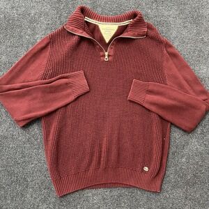 Weatherproof Vintage Sweater Mens Large Red 1/4 Zip Mock Neck Waffle Knit